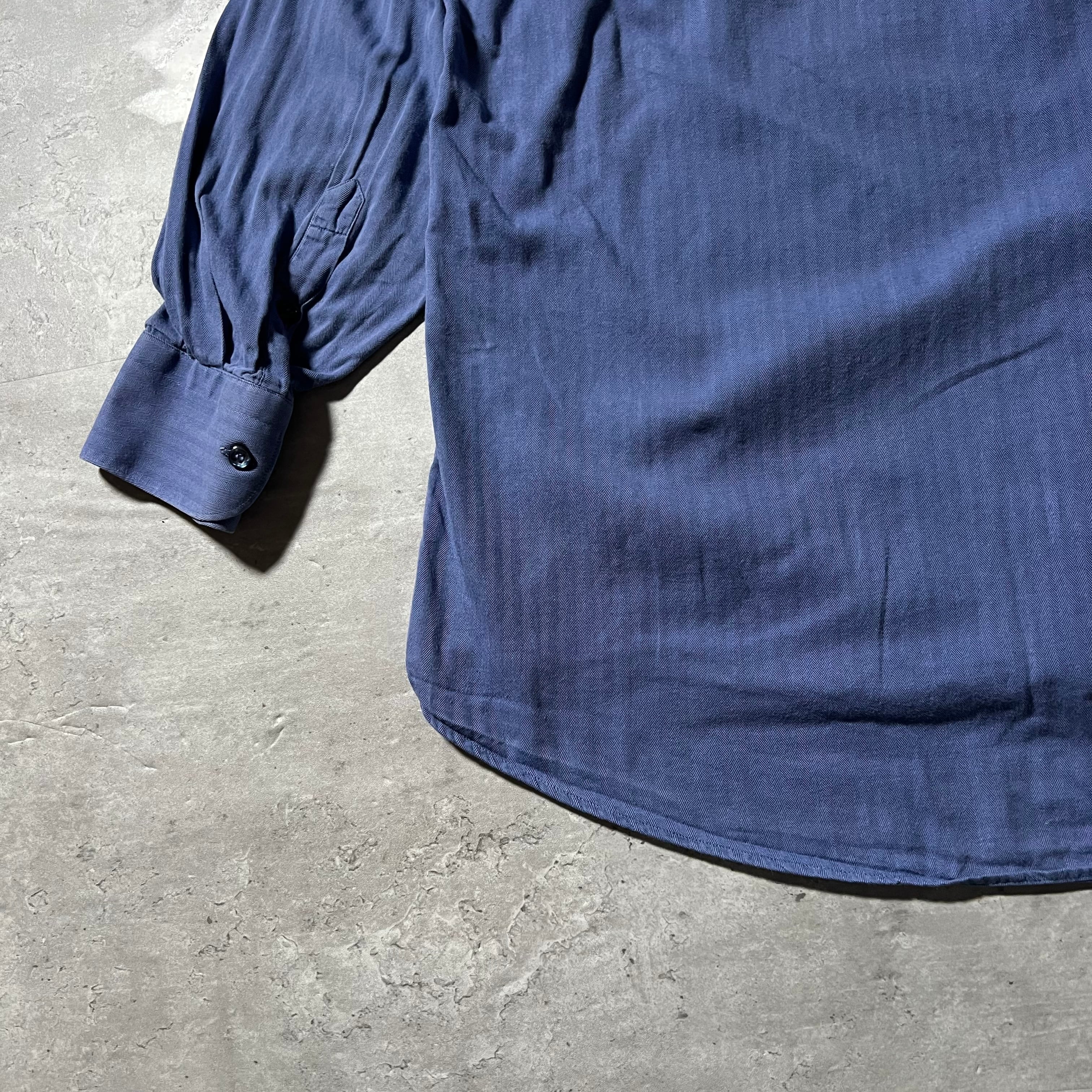90s “GIANFRANCO FERRE” navy herringbone pattern shirt ジャン