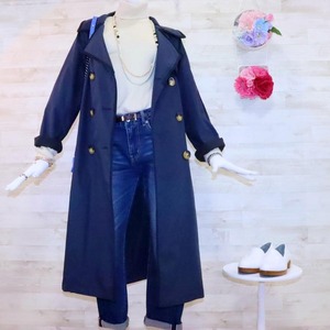 マダムヒロコ ダブルボタンロングトレンチコート M ネイビー ほぼ未使用