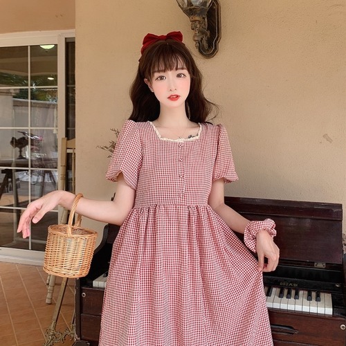 ✞ レーススリーブ半袖スタンダードチェック柄 ショート レトロ ハーフスリーブ 大人ガーリー スウィート キュート カジュアル スクウェア ✞ゴスロリ SM ミリ 甘ロリ クラロリ 和ロリ エレガント 黒ロリ 姫ロリ 華ロリ BB-BB3229617