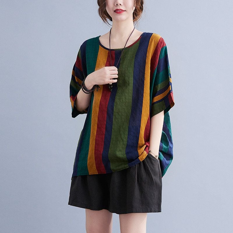 STRIPED RELAXED ROUNDNECK HALF SLEEVE T-SHIRT M-17976