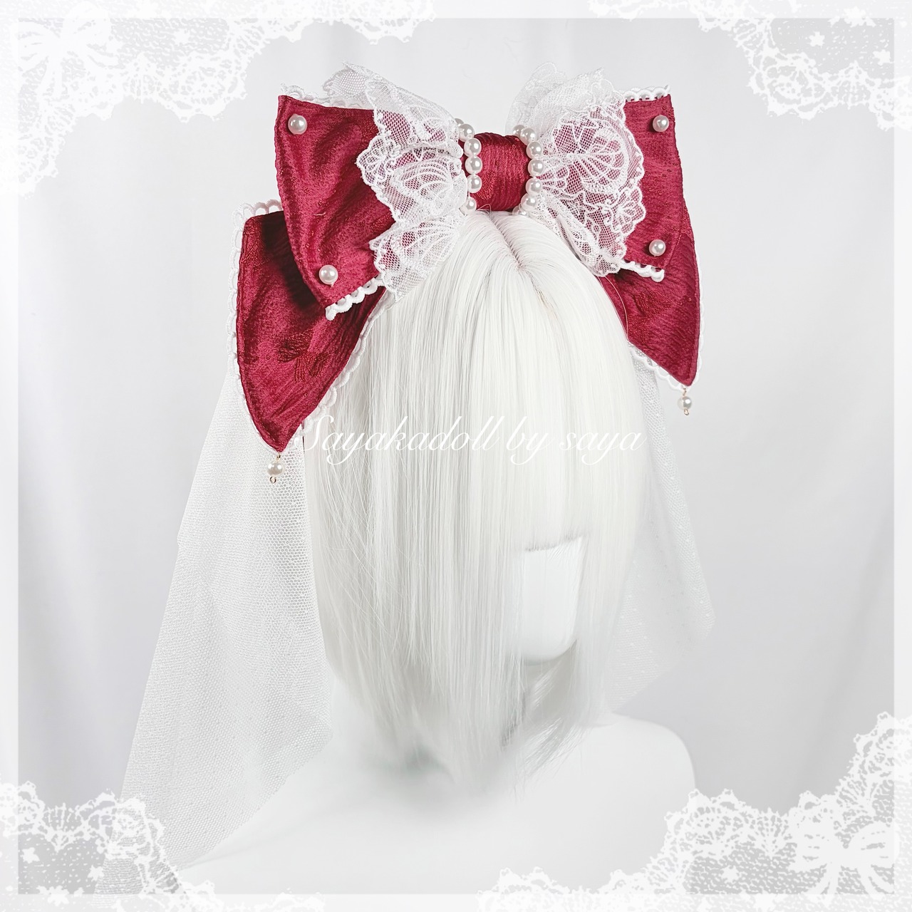♡【全7色】MAID ヴェール付き パールリボンカチューシャ white ♡
