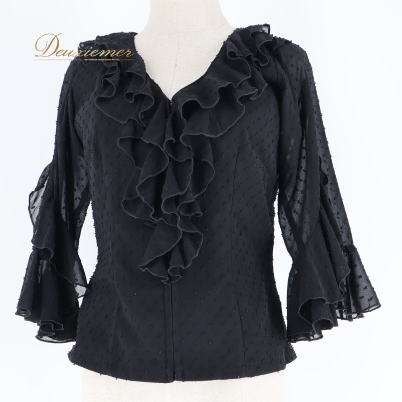 フラメンコ 衣装 ソニアジョーンズ SONIA JOHNES トップス ブラウス 黒 レース ダンス 発表会 フリル 軽い パーティ ブラック系 フラメンコ トップス レース ブラウス 軽量 おしゃれ シンプル 透け感 黒系 ダンス衣装 発表会用 レディース コンサート