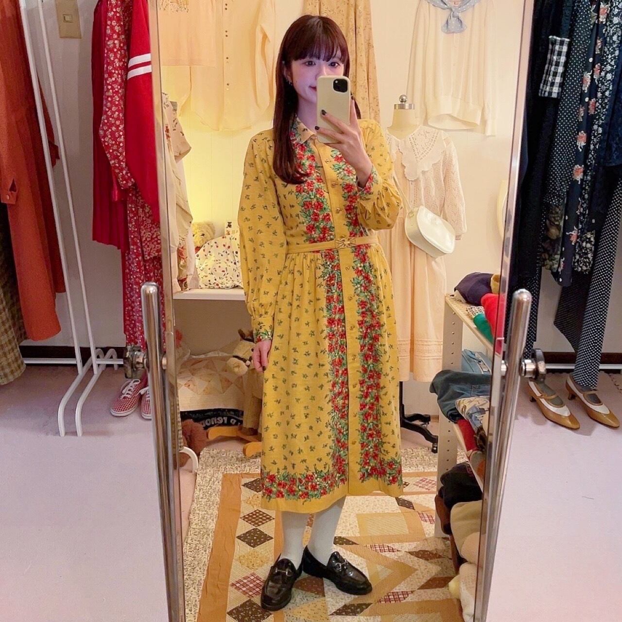 flower line yellow gather one-piece