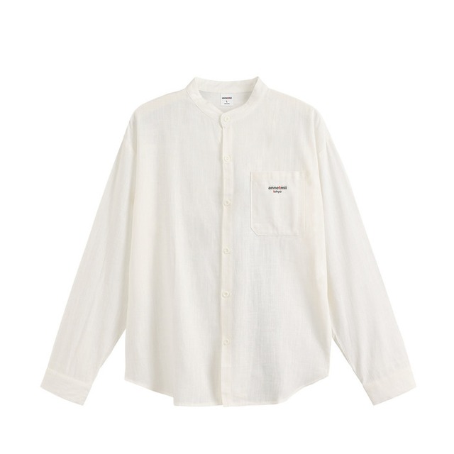 annetmii tokyo リネンシャツ（ホワイト・ロゴ刺繍）