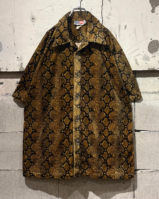 【Caka otto】Python Pattern Vintgae Loose Faux Fur S/S Open Collar Shirt