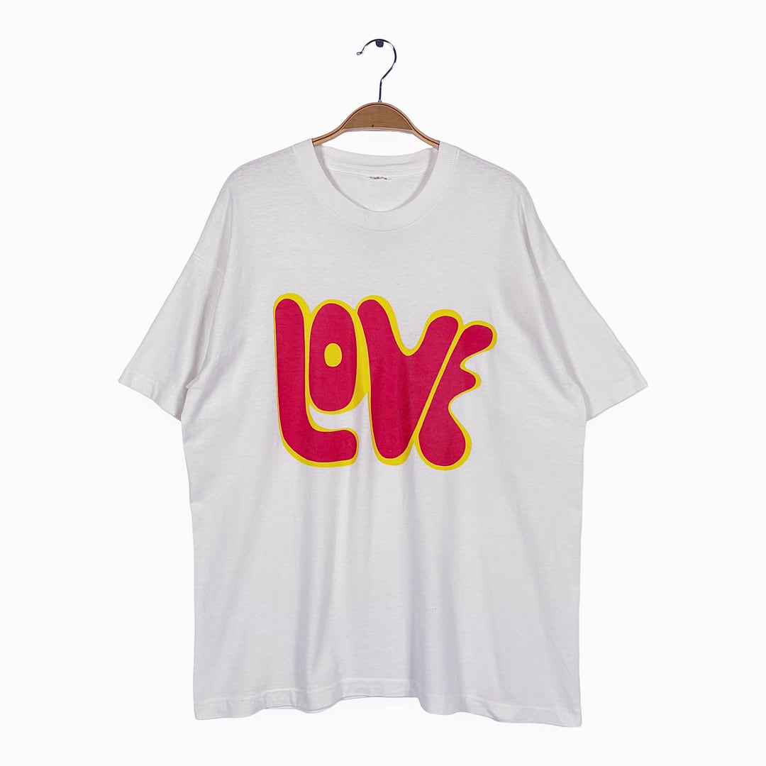90s LOVE ラブ ロバートローゼンヘック ヴィンテージ Tシャツ ホワイト シングルステッチ フルーツオブザルーム サイズXL相当 BZ0642