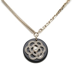 シャネル カメリア ココマーク チェーン ネックレス ゴールド ブラック メッキ フェイクパール ラインストーン レディース CHANEL 【中古】