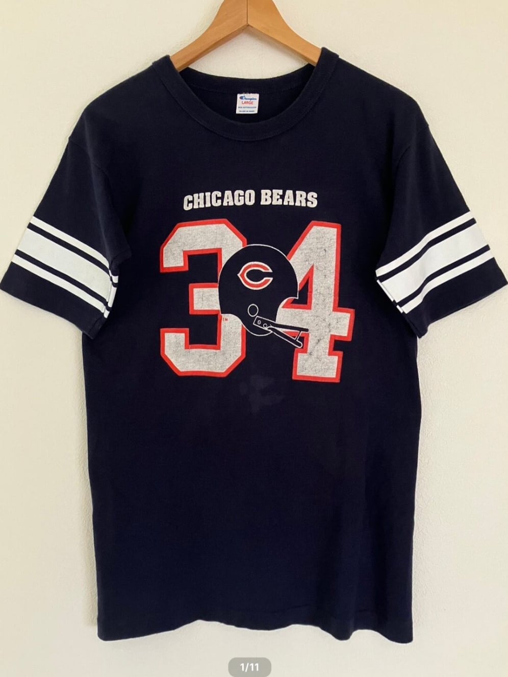 70sバータグ Champion フットボールT S 紺×黄ンテージチャンピオン 70