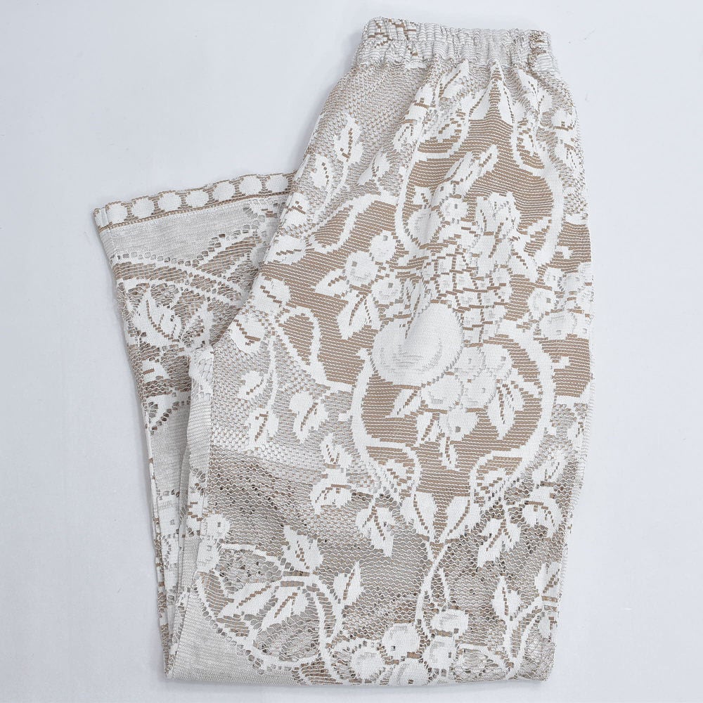 Remakeリメイク フラワーデザイン ラッセルレース ルーズシルエット イージーパンツ フローラル 花柄 パッチワーク オフホワイト ライトブラウン 裏地付き W64~98cm