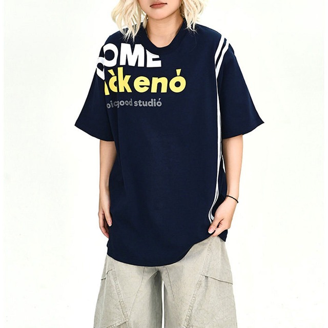ボリュームシルエットラインデザインロゴTシャツ 2col   R02191