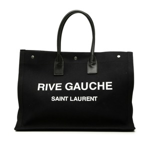 サンローラン RIVE GAUCHE リヴ ゴーシュ ロゴプリント トートバッグ GNR509415 ブラック キャンバス レザー レディース SAINT LAURENT 【中古】