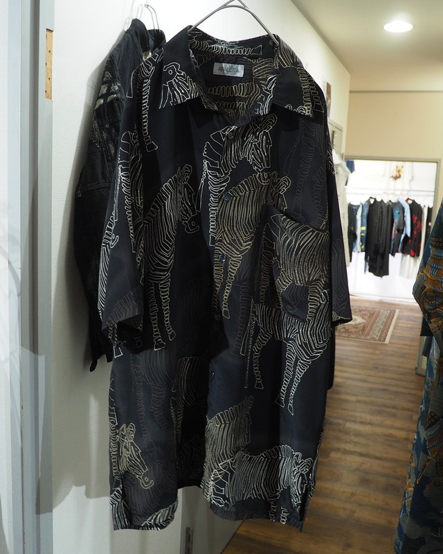 1990s " 縞馬 " Drawing Zebra All over pattern vintage Drape loose SS shirt