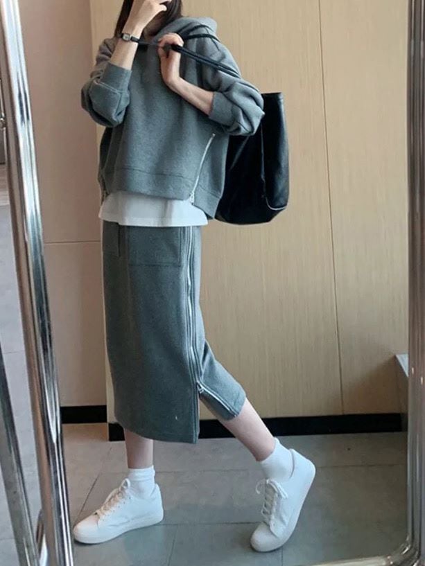 セットアップ ジップデザインパーカー×Aラインスカート 上下セット おしゃれ カジュアル シンプル CH7207