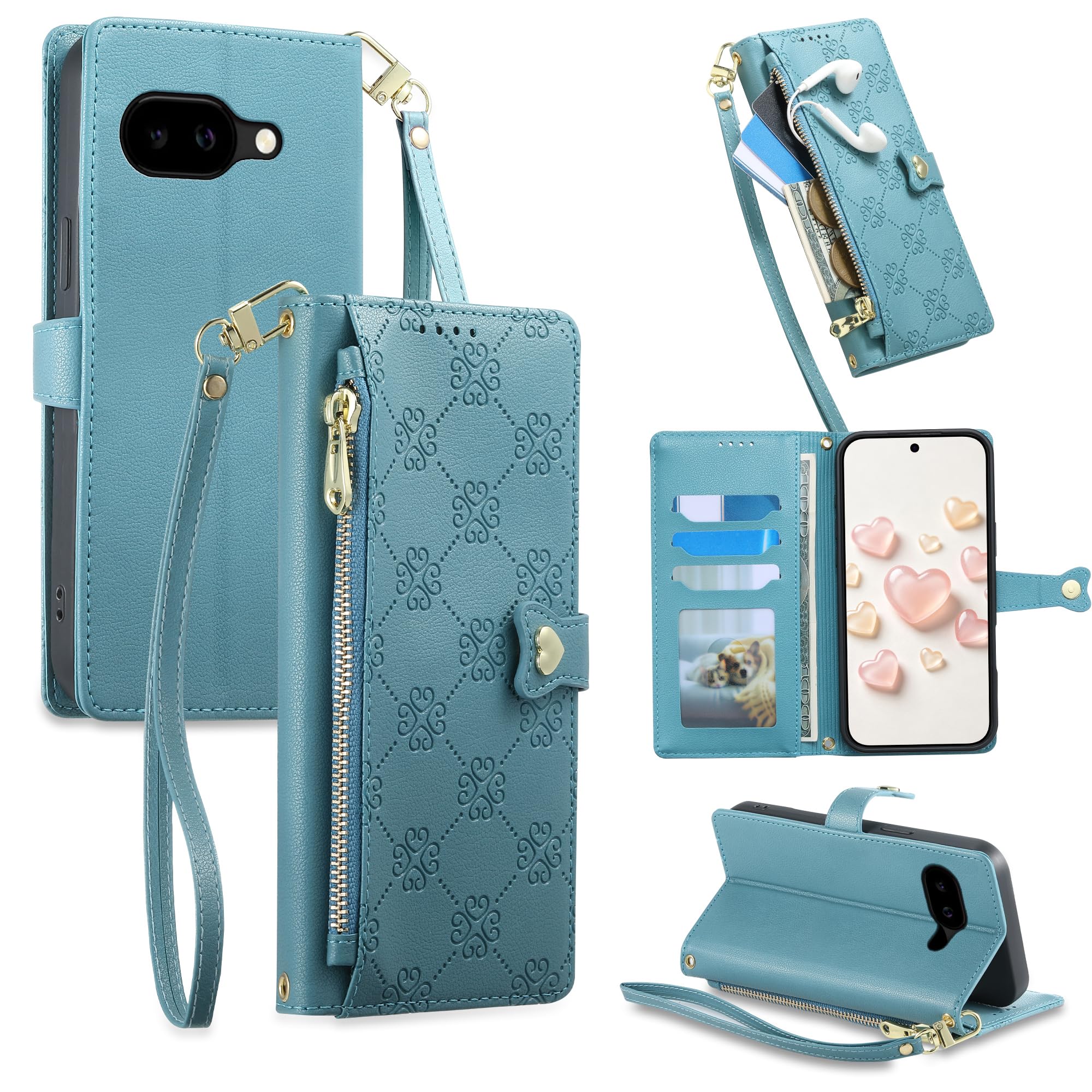 TEDTIKJT 適用 Google Pixel 10a ケース 手帳型 ピクセル 10aケース ショルダー 高級PUレザー カード収納 ブルー