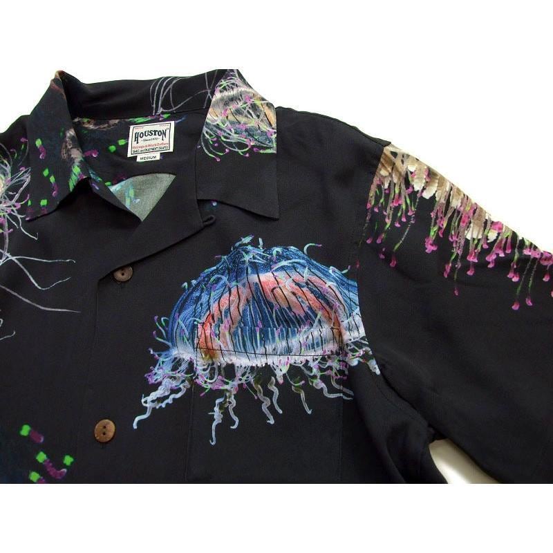 メンズ アロハシャツ houston 半袖シャツ くらげ柄 JERRYFISH ヒューストン 開襟シャツ クラゲ柄 ヴィンテージライクな1枚 ココナッツボタン 40982