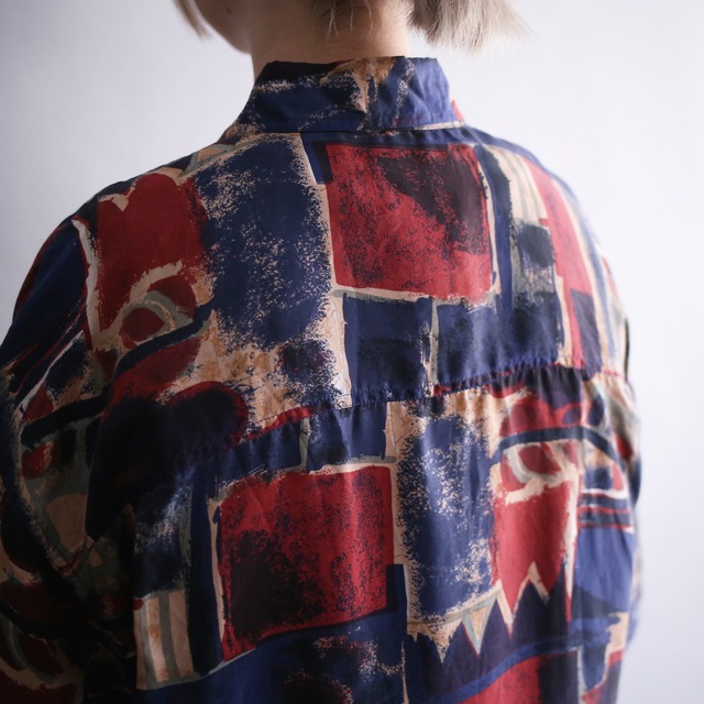 art graphic mysterious pattern loose h/s silk shirt