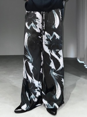 satin marble wide pants / black × white