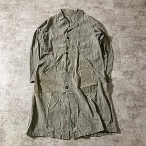 40s 50s ごま塩 ブラックシャンブレー Vポケット アトリエコート / 身幅51 着丈109cm