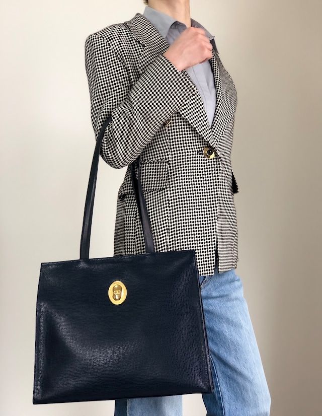 Christian Dior クリスチャン ディオール ハンドバッグ ネイビー オーバルロゴ レザー トートバッグ vintage ヴィンテージ オールド gxjx4z