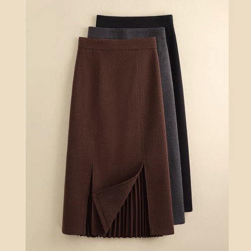 プリーツ切替 ミモレ丈 Aラインスカート 00013 画像