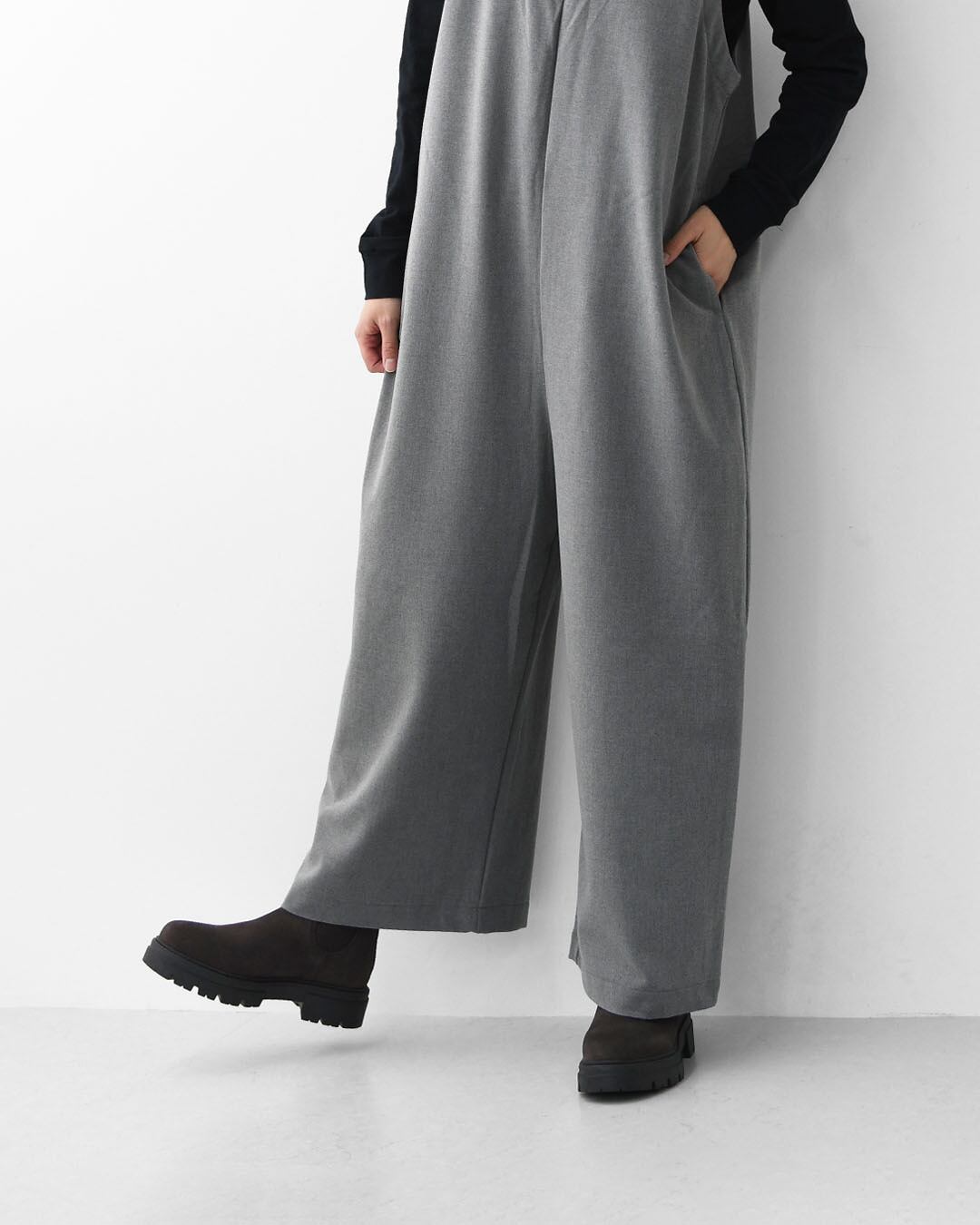 prit [プリット] 30/2ツイルストレッチ裏起毛 Vネックオールインワン