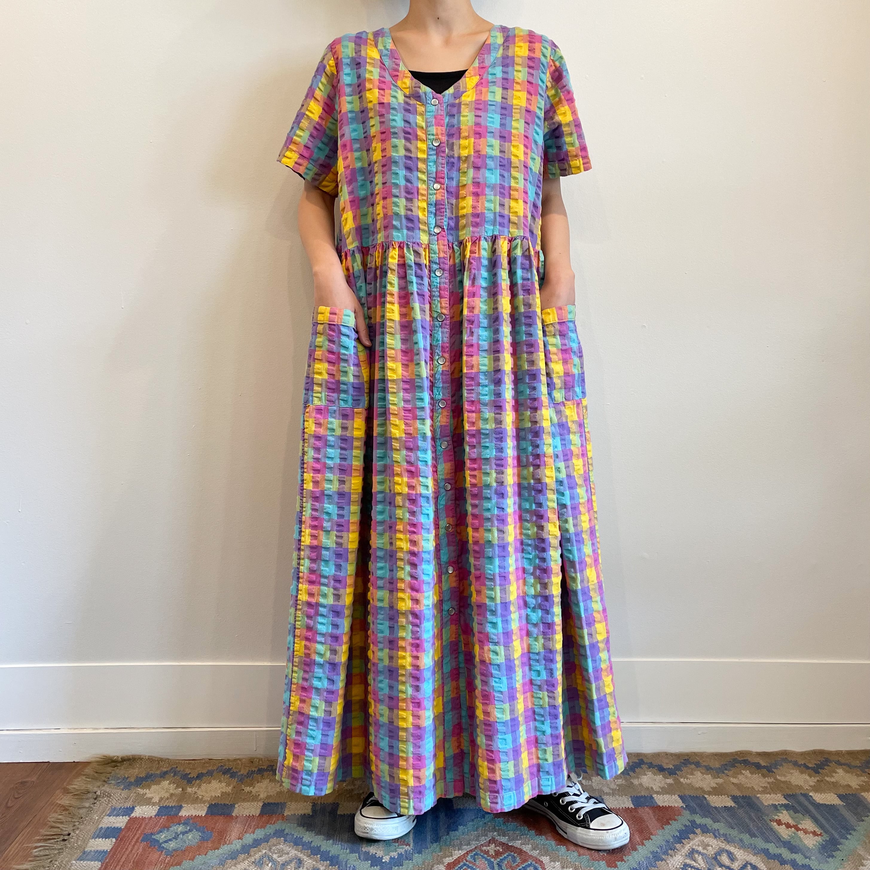 マキシワンピース カラフル チェック Monique Vintagestore 古着の通販サイト マキシワンピース カラフル チェック Monique Vintagestore 古着の通販サイト