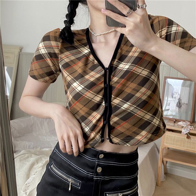 カラーTシャツ サマーVネックカジュアルショート薄手 夏物 ビッグFスモールZ韓国83663231019