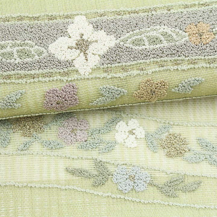 最高級の夏帯》 お柄は【相良刺繍】のみ 単衣にも きれい色『紗 最高級の夏帯》 お柄は【相良刺繍】のみ 単衣にも きれい色『紗
