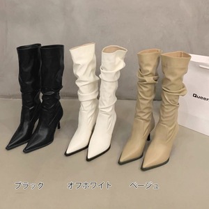 ロング ブーツ レディース 秋冬 韓国 ポインテッドトゥ ピンヒール くしゅくしゅ ルーズシルエット レザー調 9cmヒール 美脚見え 脚長見え 細見え Y2K モード きれいめ 大人 カジュアル デート お出かけ [LW-CGS020]