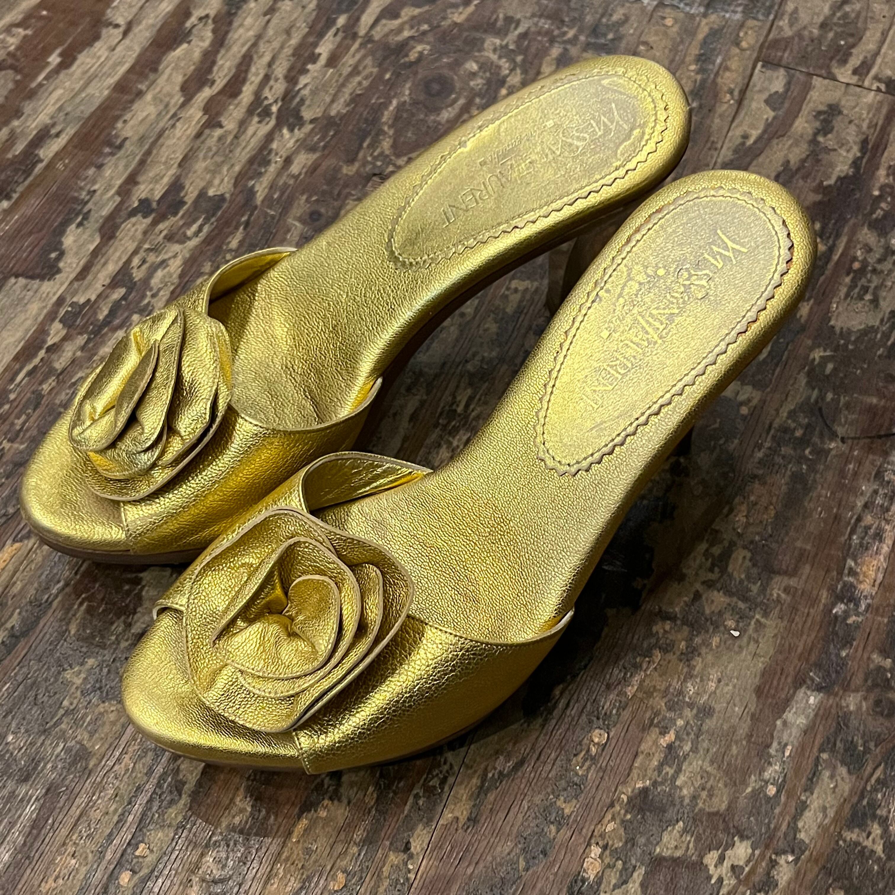 YVES SAINT LAURENT イブサンローラン ピンヒールサンダル ゴールド 