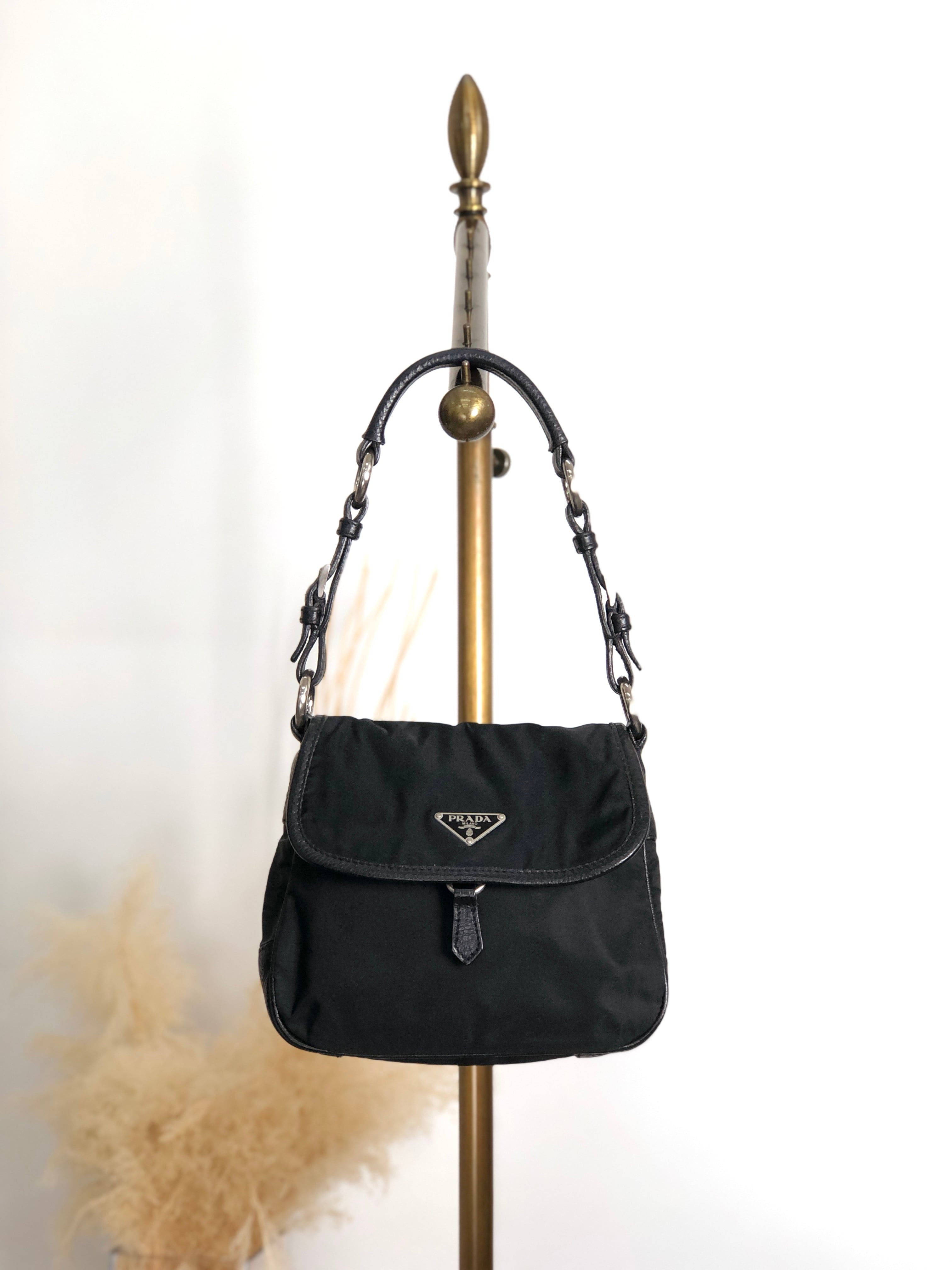 PRADA プラダ ショルダーバッグ ブラック トライアングルロゴ ナイロン レザー ホーボーバッグ vintage ヴィンテージ オールド ytkjet