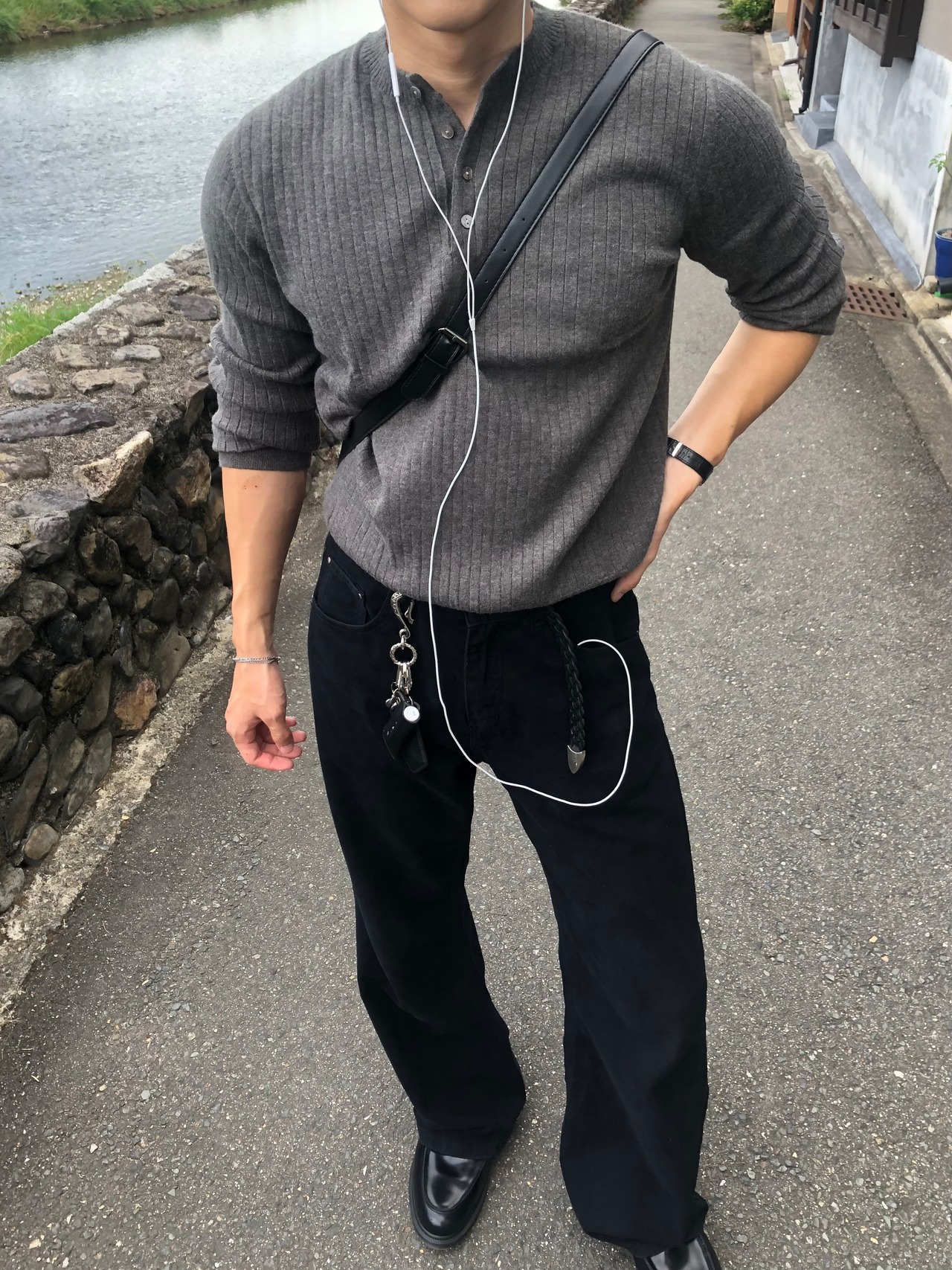 【Muscle Fit】Cashmere Ribbed Henley Neck Knit (5color) - 15
