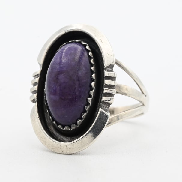 Charoite Accent Rounded Oval Top Statement Ring #13.0 / Denmark