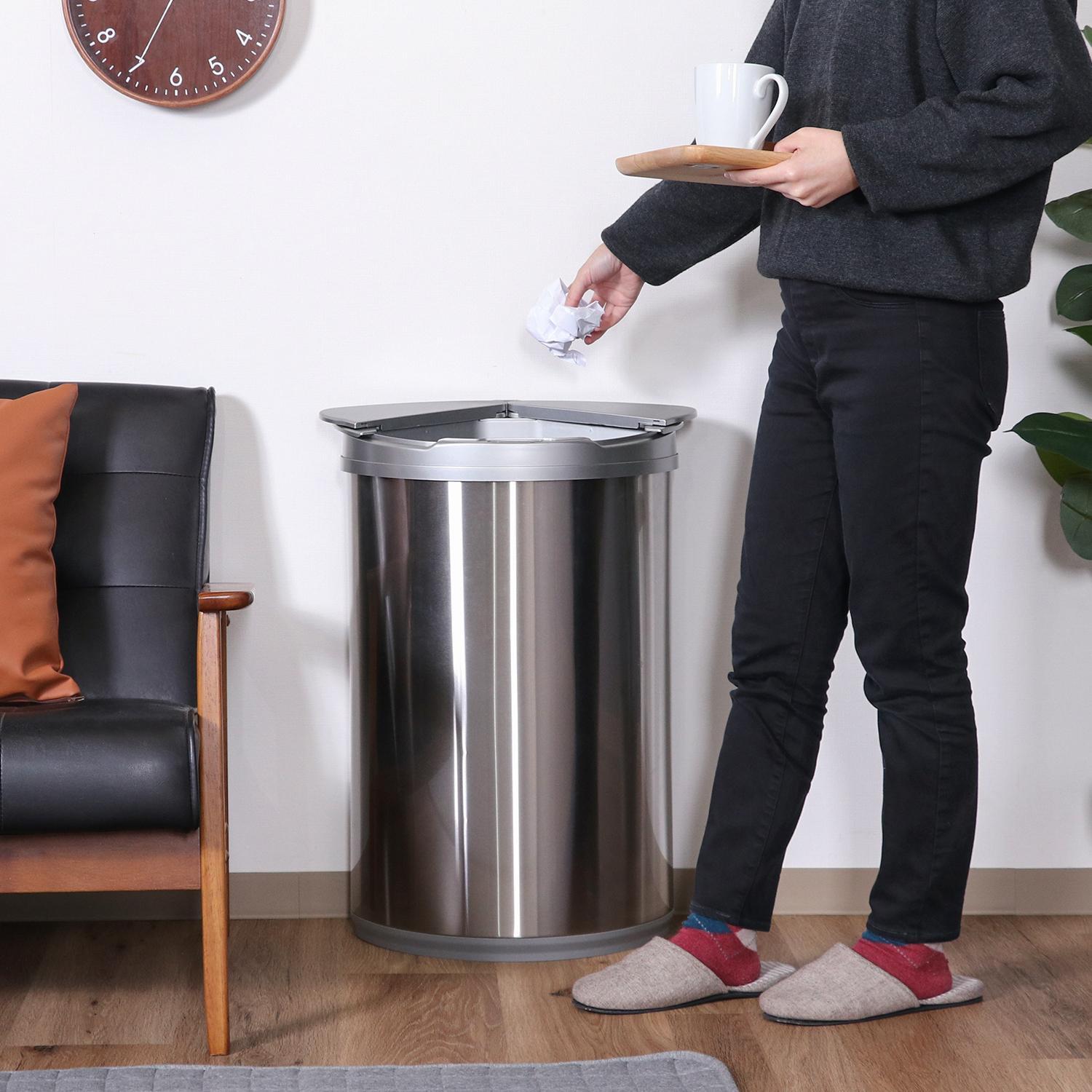 センサー式 ダストボックス47L スリム 横開き ステンレス | LIVORA