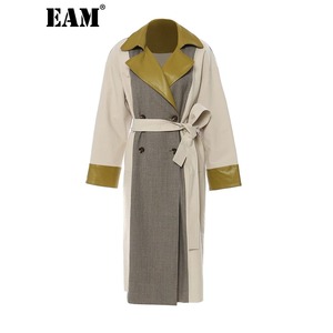 Leather Checked Vintage Trench Coat【E0196】