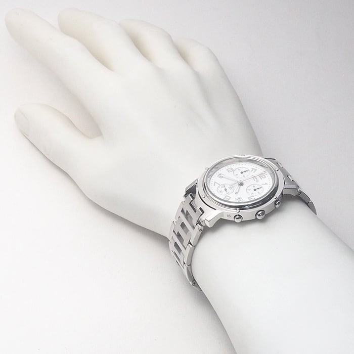 エルメス クリッパー クロノ CL1.910 ホワイト メンズ 時計 美品 エルメス クリッパー クロノグラフ デイト CL1.910 メンズ腕時計 稼働