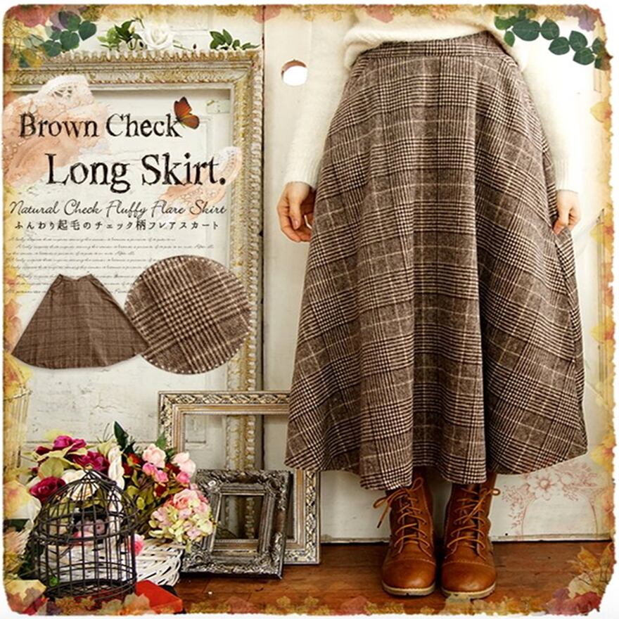 サブカル 服 地雷系 通販 クラロリ クラシカル スカート レトロ チェック柄 Aライン フレアスカート 控えめ