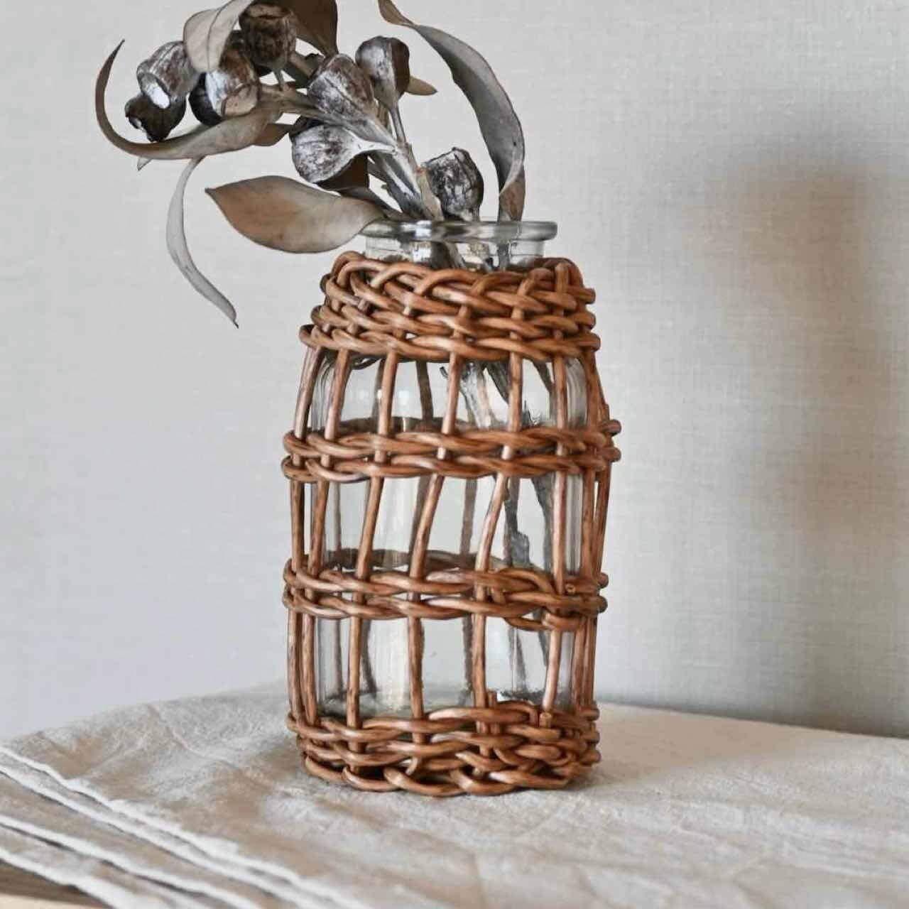 【 残り1点 】フェイク柳 フラワーベース(ボトル型)|花瓶 ナチュラル シンプル ガラス 雑貨屋 インテリア