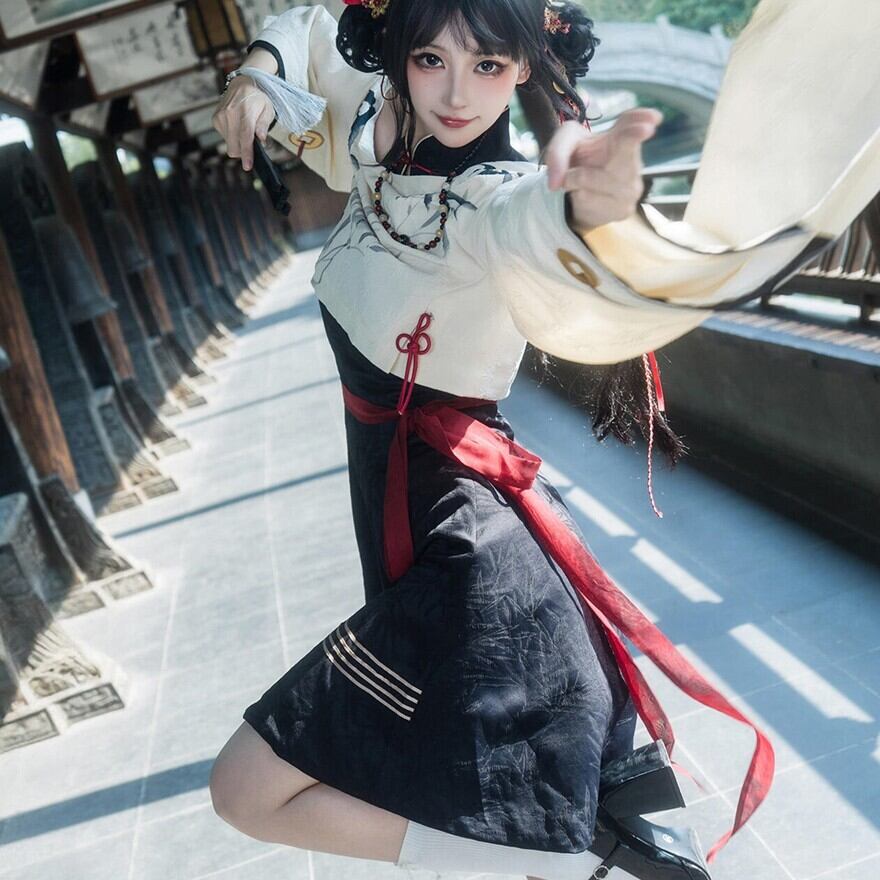 中華ロリィタ 3点 セットアップ 姫袖 ミニスカ ベルト付き 秋服