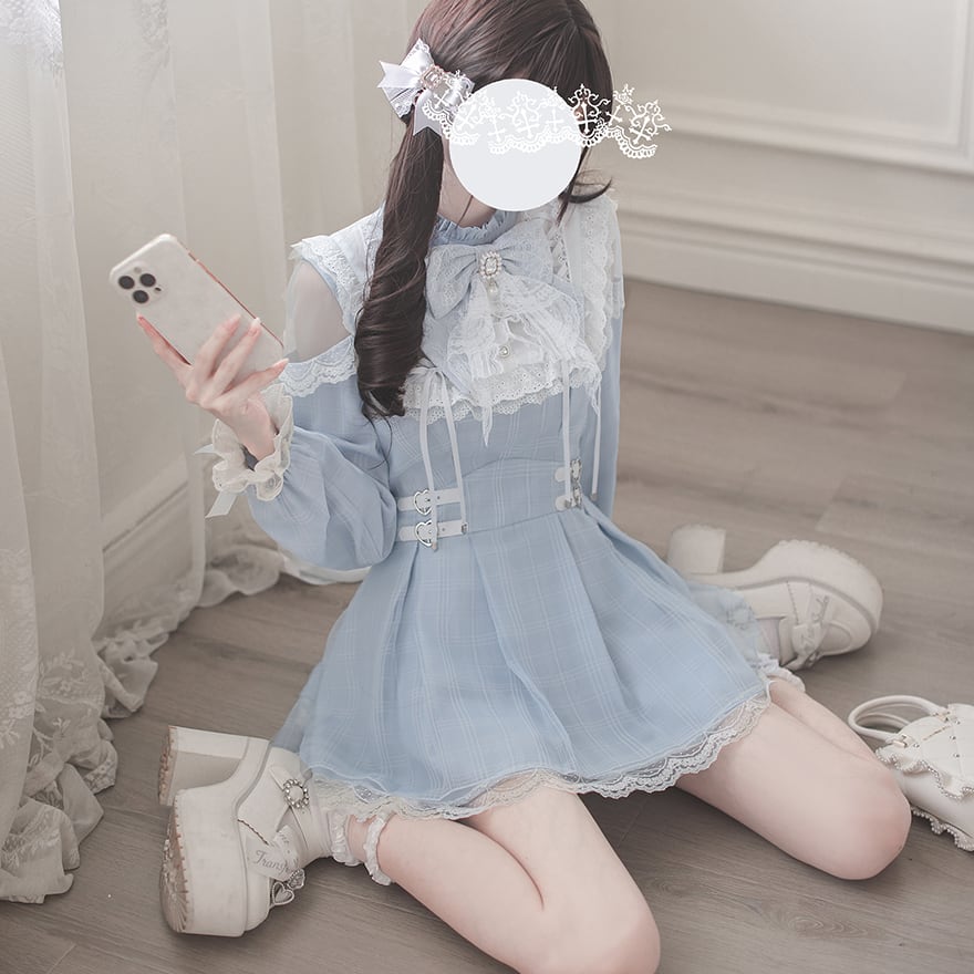 量産型 ロングワンピース 水色×フリル×レース 天使風｜WithU
