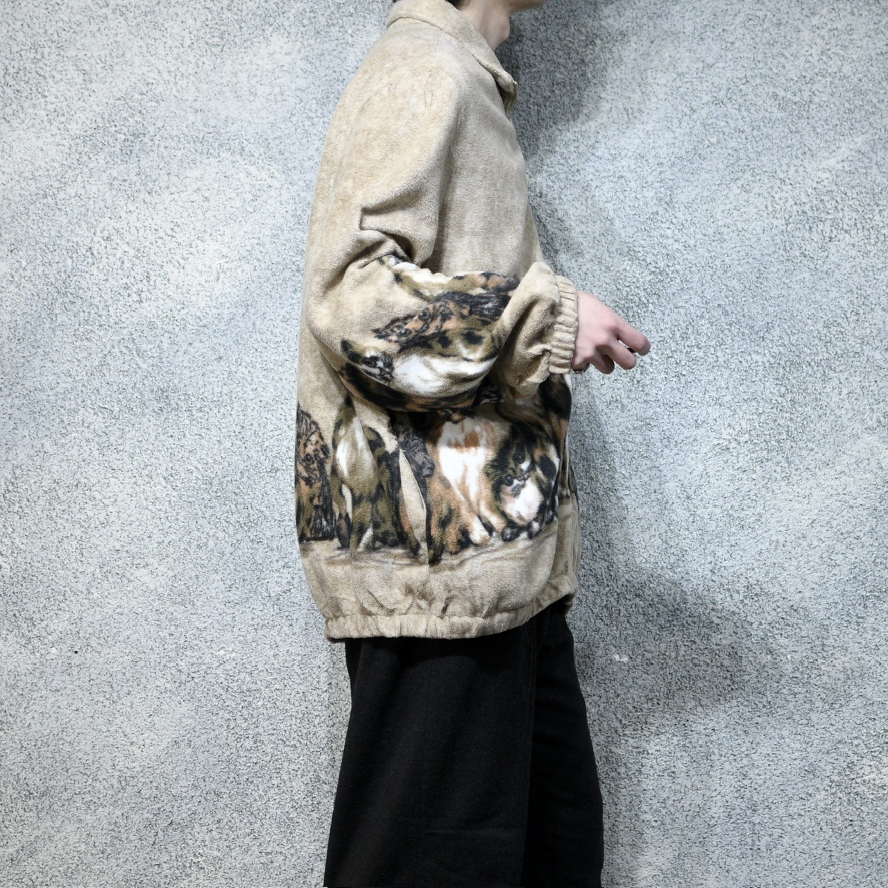 cat pattern zip up fleece