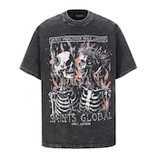 VINTAGE ストリート スケルトンカップル Tシャツ T1638