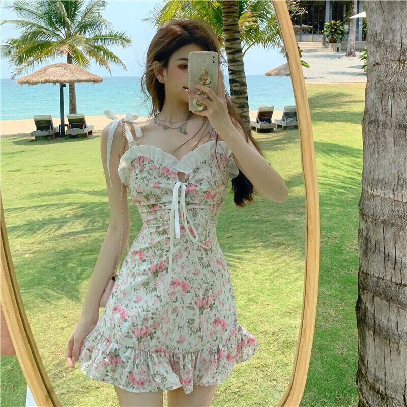 フローラルスカート スプリングサマーウェストスリムドレス 春物 夏物 花柄 ドラファッションホール28906451122