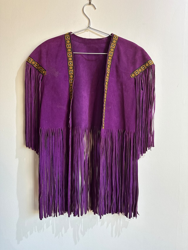 Vintage purple fringe leather vest