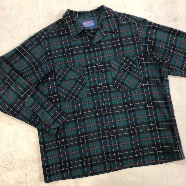 1960'S VINTAGE PEDLETON GREEN CHECK WOOL SHIRT XL