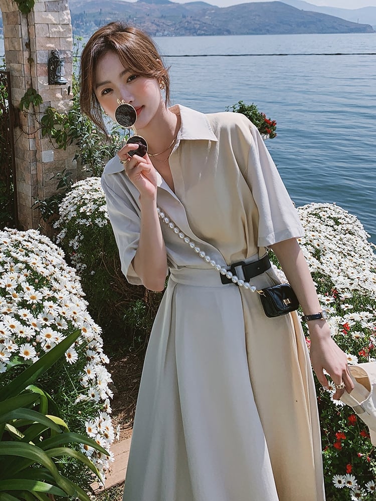 きれいめアイボリーベージュロングワンピース | 韓国/ワンホン  