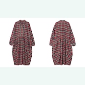 赤チェックとフリル胸元のワンピース《i0765》