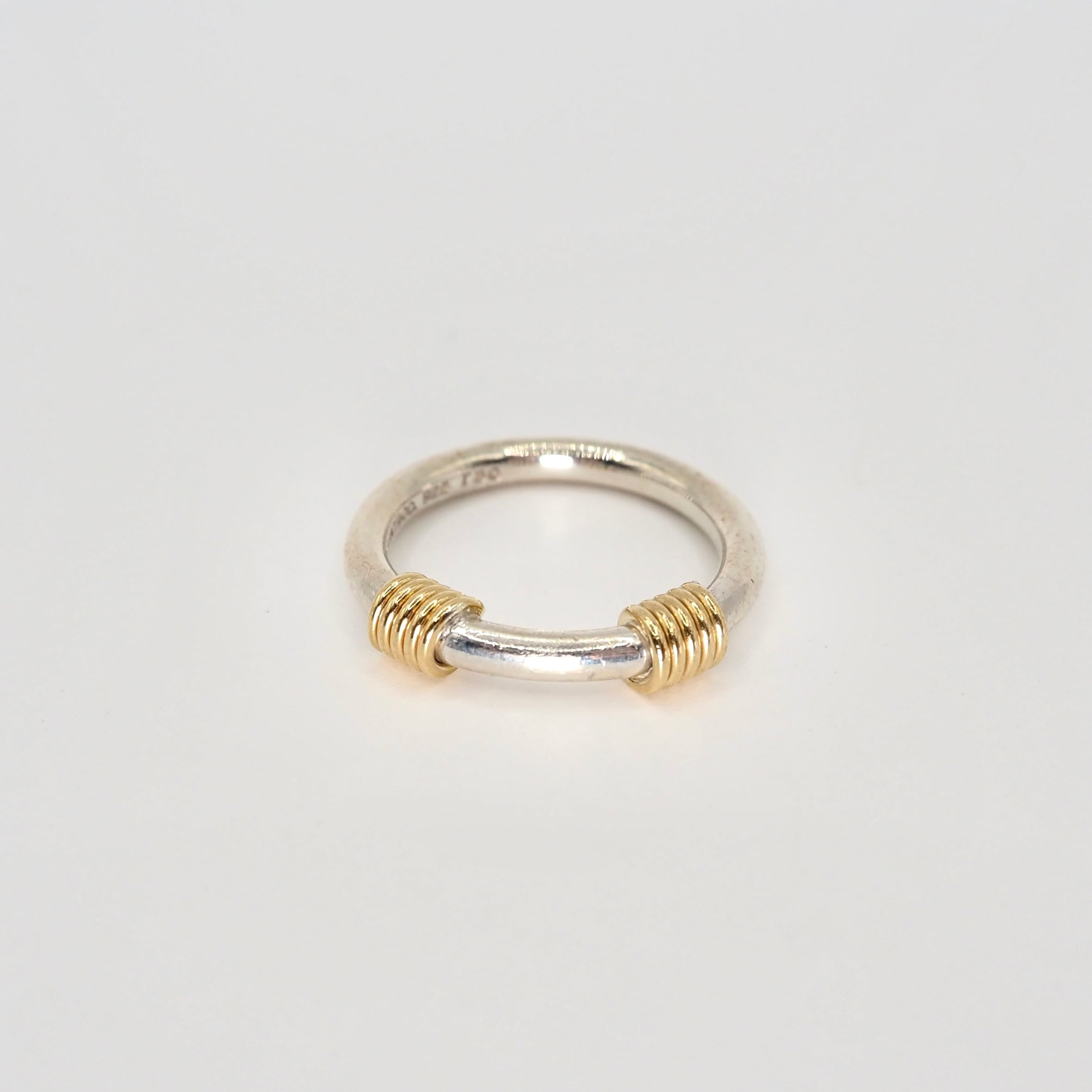 Tiffany&Co. 約9号 コンビバンドウィズ2ワイヤーリング K18 シルバー925 ティファニー
