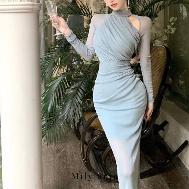 《残り1点》【即納】シアースリットロングワンピース