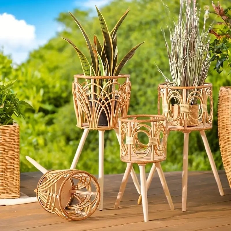 プランター 鉢 フラワースタンド 籐編み風 バスケット かご 鉢